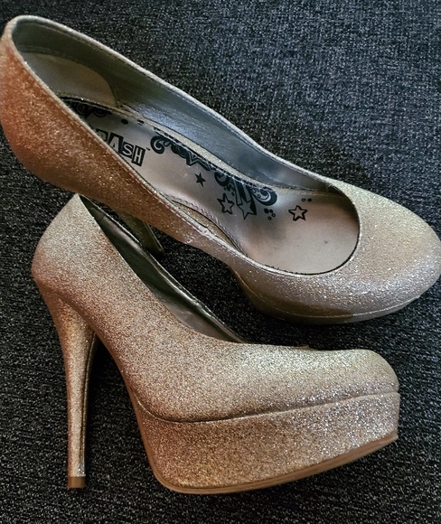 Brash Shoes - 3/$33 Gold shimmery stilettos